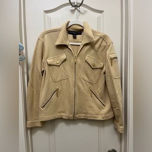 Adrienne Vittadini Camel Colored 100% Cotton Shacket with Gold Hardware